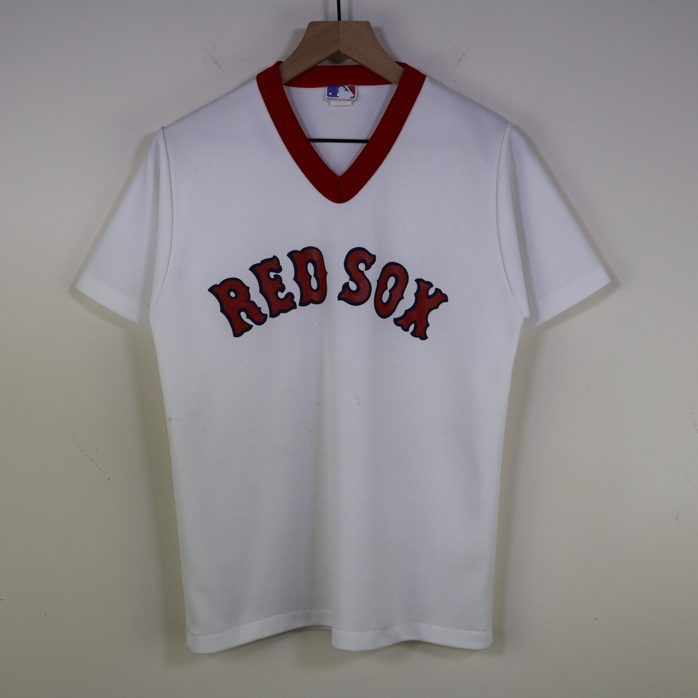 Vintage 80s Boston Red Sox Pro Knit MLB Jersey Size Medium V-Neck White Red Poly